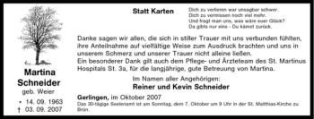 Traueranzeige von Martina Schneider von Tageszeitung