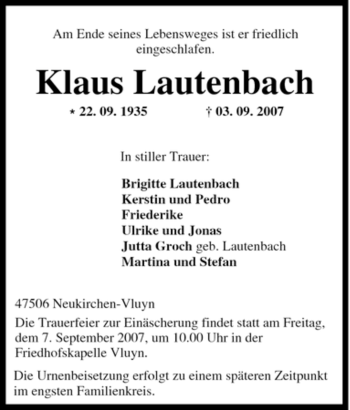 Traueranzeige von Klaus Lautenbach von Tageszeitung