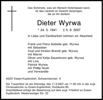 Traueranzeige von Dieter Wyrwa von Tageszeitung