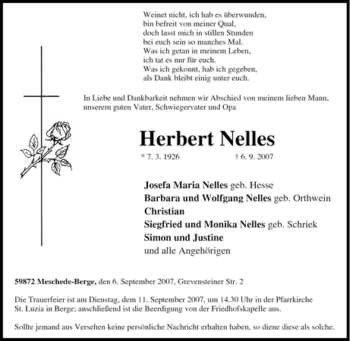 Traueranzeige von Herbert Nelles von Tageszeitung