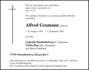 Traueranzeige von Alfred Gramann von Tageszeitung