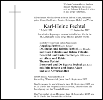Traueranzeige von Karl-Heinz Fechtel von Tageszeitung