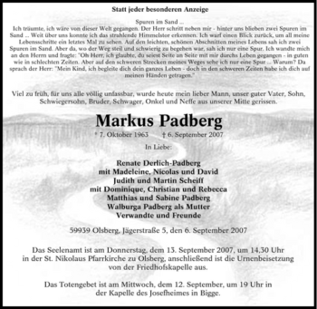 Traueranzeige von Markus Padberg von Tageszeitung