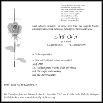 Traueranzeige von Edith Oder von Tageszeitung