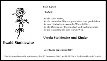 Traueranzeige von Ewald Statkiewicz von Tageszeitung
