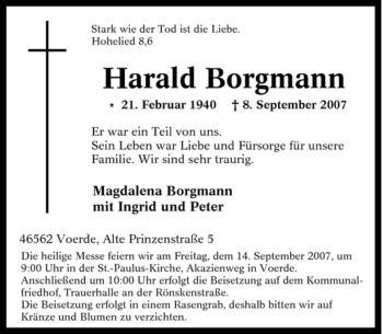 Traueranzeige von Harald Borgmann von Tageszeitung