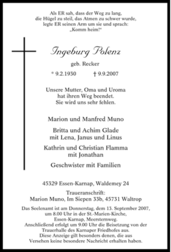 Traueranzeige von Ingeburg Polenz von Tageszeitung