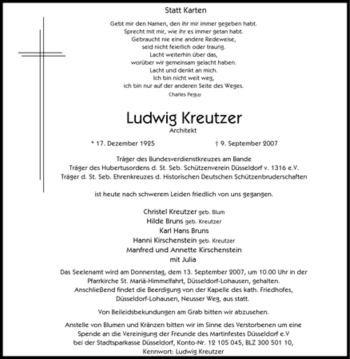 Traueranzeige von Ludwig Kreutzer Architekt von Tageszeitung