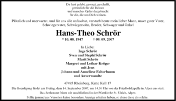 Traueranzeige von Hans-Theo Schrör von Tageszeitung