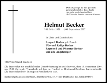 Traueranzeige von Helmut Becker von Tageszeitung