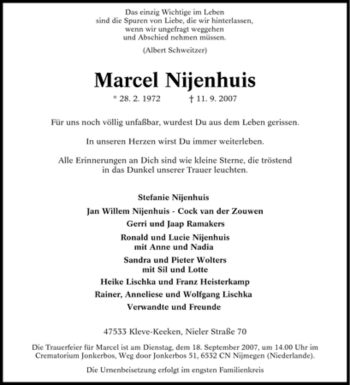 Traueranzeige von Marcel Nijenhuis von Tageszeitung