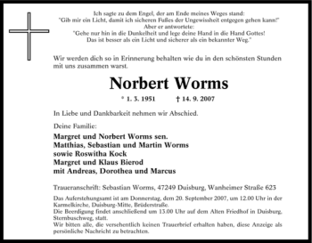 Traueranzeige von Norbert Worms von Tageszeitung