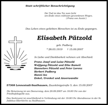 Traueranzeige von Elisabeth Pätzold von Tageszeitung