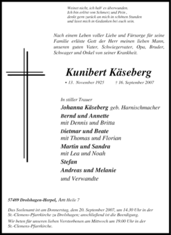 Traueranzeige von Kunibert Käseberg von Tageszeitung