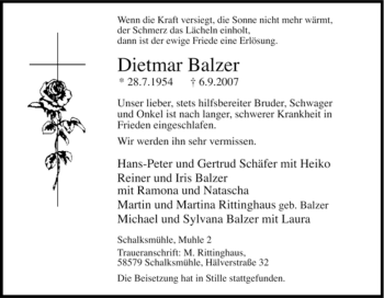 Traueranzeige von Dietmar Balzer von Tageszeitung
