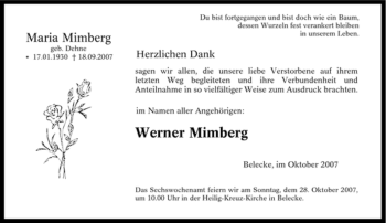 Traueranzeige von Maria Mimberg von Tageszeitung