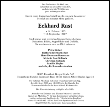 Traueranzeige von Eckhard Rast von Tageszeitung