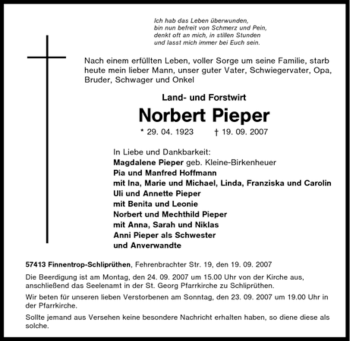 Traueranzeige von Norbert Pieper von Tageszeitung