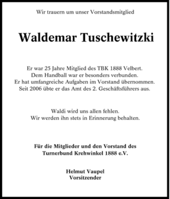 Traueranzeige von Waldemar Tuschewitzki von Tageszeitung