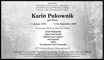 Traueranzeige von Karin Pukownik von Tageszeitung