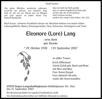 Traueranzeige von Eleonore Lang von Tageszeitung