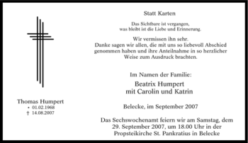 Traueranzeige von Thomas Humpert von Tageszeitung