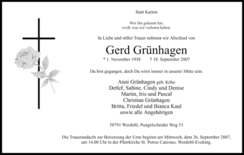 Traueranzeige von Gerd Grünhagen von Tageszeitung