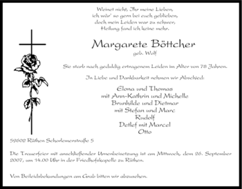 Traueranzeige von Margarete Böttcher von Tageszeitung