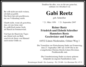 Traueranzeige von Gabi Reetz von Tageszeitung
