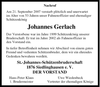 Traueranzeige von Johannes Gerlach von Tageszeitung