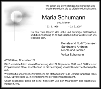 Traueranzeige von Maria Schumann von Tageszeitung
