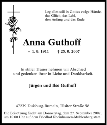 Traueranzeige von Anna Guthoff von Tageszeitung