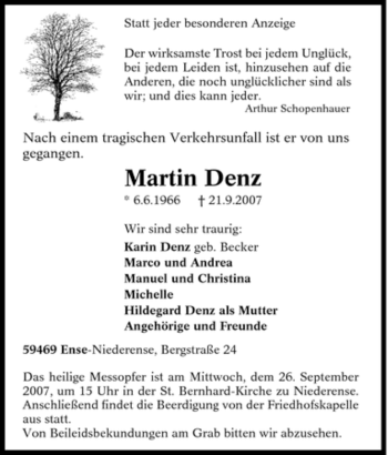Traueranzeige von Martin Denz von Tageszeitung