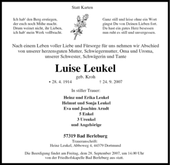Traueranzeige von Luise Leukel von Tageszeitung
