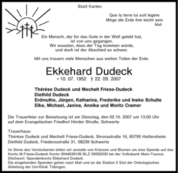 Traueranzeige von Ekkehard Dudeck von Tageszeitung