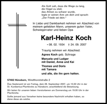 Traueranzeige von Karl-Heinz Koch von Tageszeitung