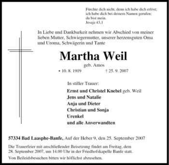 Traueranzeige von Martha Weil von Tageszeitung