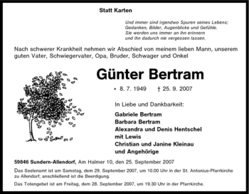 Traueranzeige von Günter Bertram von Tageszeitung