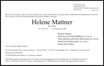 Traueranzeige von Helene Mattner von Tageszeitung