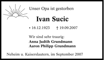 Traueranzeige von Ivan Sucic von Tageszeitung