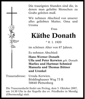 Traueranzeige von Käthe Donath von Tageszeitung