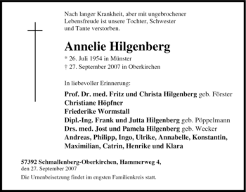 Traueranzeige von Annelie Hilgenberg von Tageszeitung