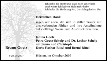 Traueranzeige von Bruno Goetz von Tageszeitung