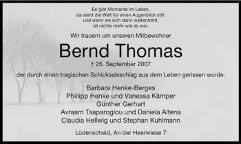 Traueranzeige von Bernd Thomas von Tageszeitung