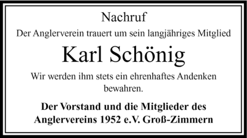  Traueranzeige für Karl Schönig vom 12.01.2008 aus Tageszeitung