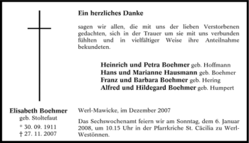 Traueranzeige von Elisabeth Boehmer von Tageszeitung
