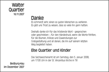 Traueranzeige von Walter Quartier von Tageszeitung