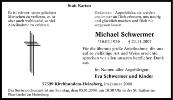 Traueranzeige von Michael Schwermer von Tageszeitung