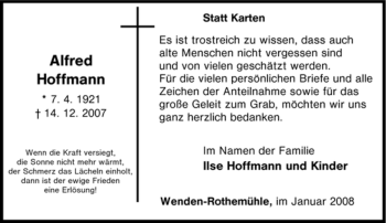 Traueranzeige von Alfred Hoffmann von Tageszeitung