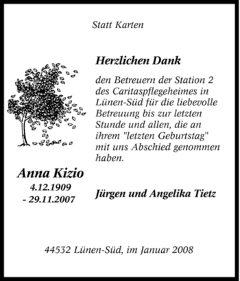 Traueranzeige von Anna Kizio von Tageszeitung